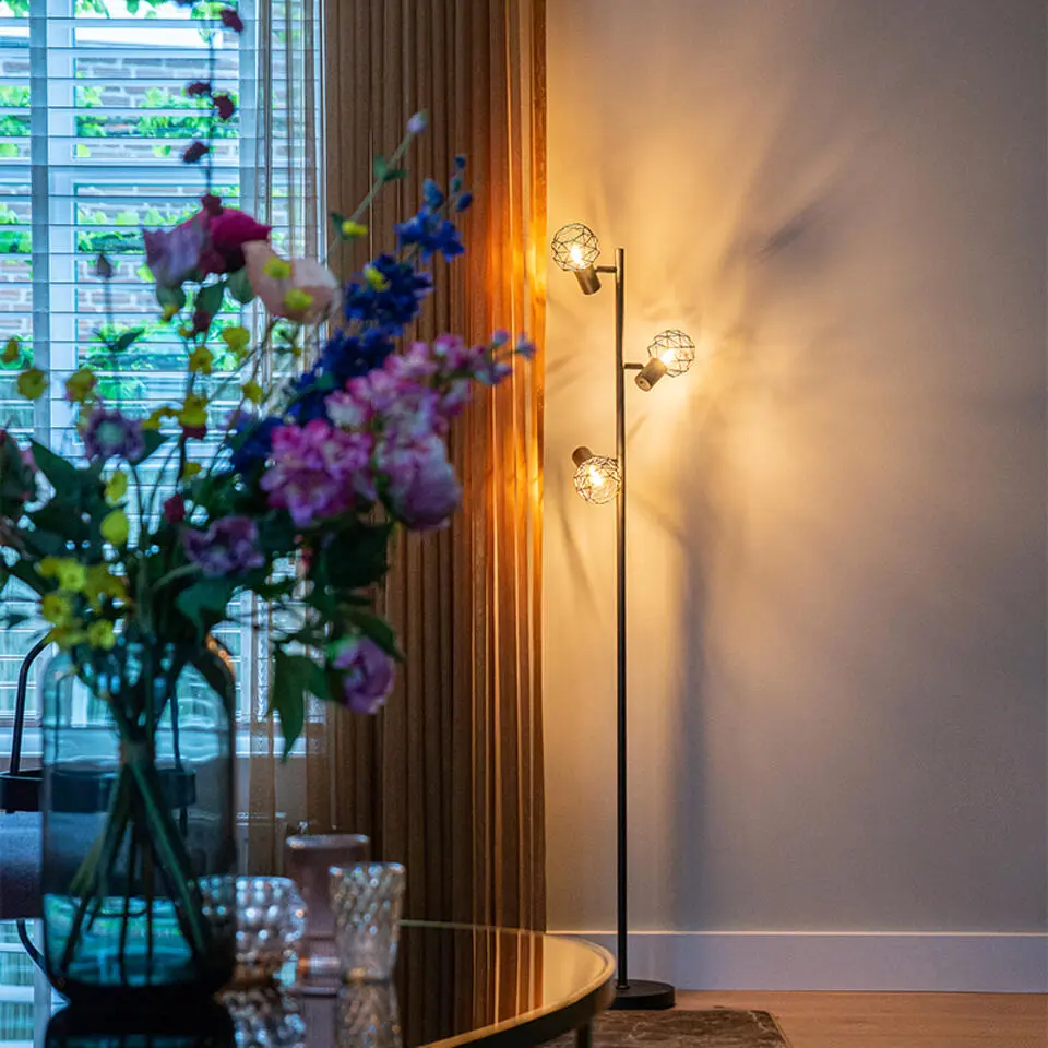 QAZQA Design vloerlamp zwart 3-lichts verstelbaar - Mesh - Zwart