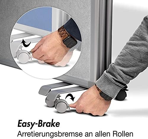 Floordirekt Filz Stellwand mobile Stellwandsystem 3-teilig - Filztafel Pinnwand mit Rollen - Trennwand Raumteiler - Präsentationswand Messewand - doppelseitig nutzbar (180 x 60 x 180 cm, Grau)