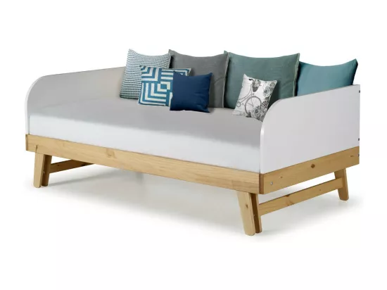 Lit gigogne 80x200 cm panneaux de fibres blanc et bois AMI