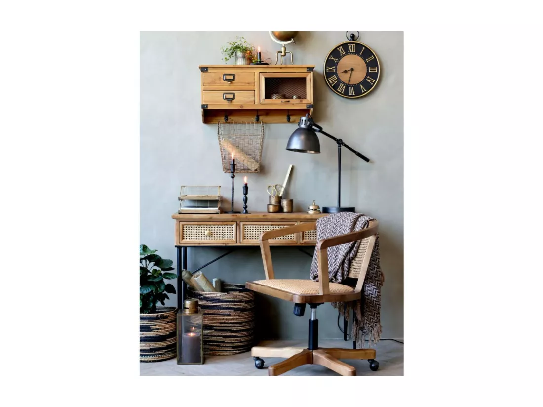 Chaise de bureau en bois de bouleau et rotin 60 x 60 x 80 cm