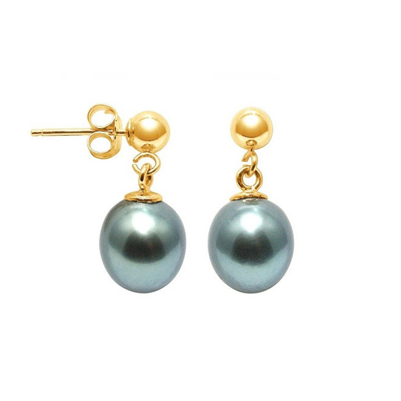 Boucles d'Oreilles Pendantes Perles de Tahiti et or jaune 750/1000
