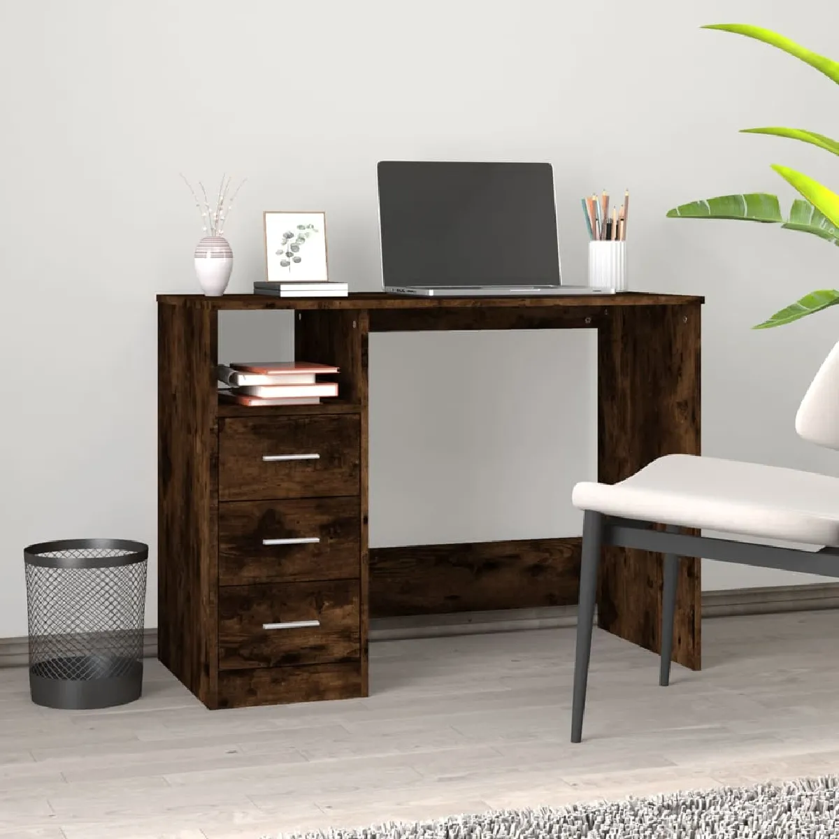 vidaXL Bureau avec tiroirs - Chêne fumé