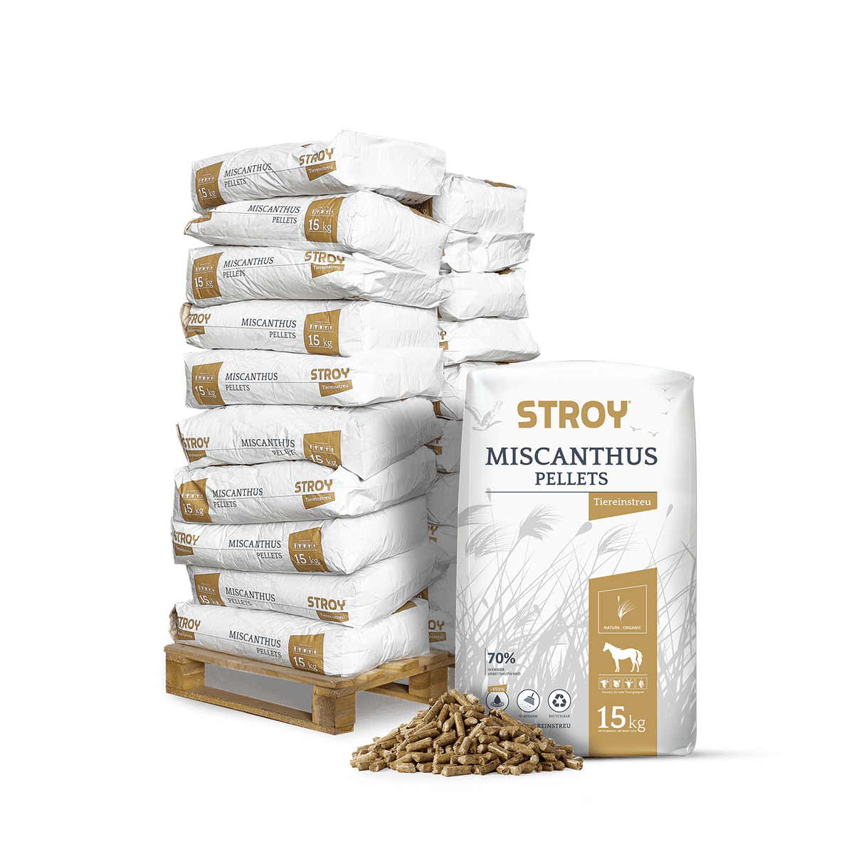 STROY Miscanthus Pellets Bedding 15kg x 20 Zakken 300kg Pallet Bedding Pellet Bedding Miscanthus