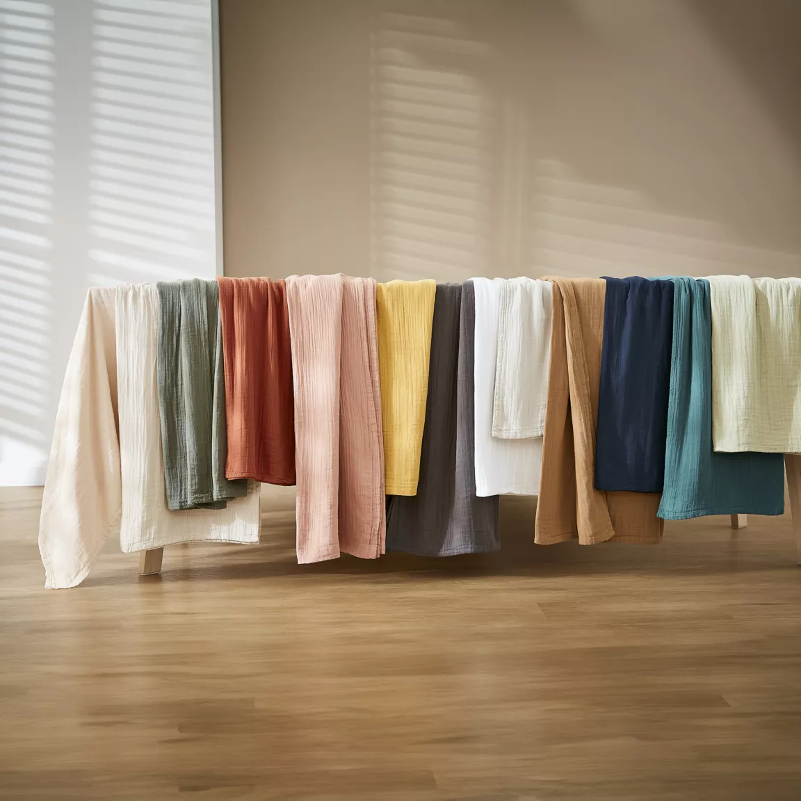 Nappe rectangulaire gaze de coton (150 x 250 cm) Gaïa Rose poudré