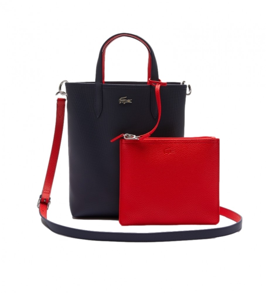 Bolsa tote reversível Lacoste Anna, azul-marinho/vermelha - 29x22x10cm -