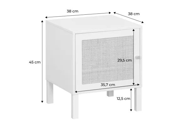 Table de chevet enfant effet bois blanc et cannage