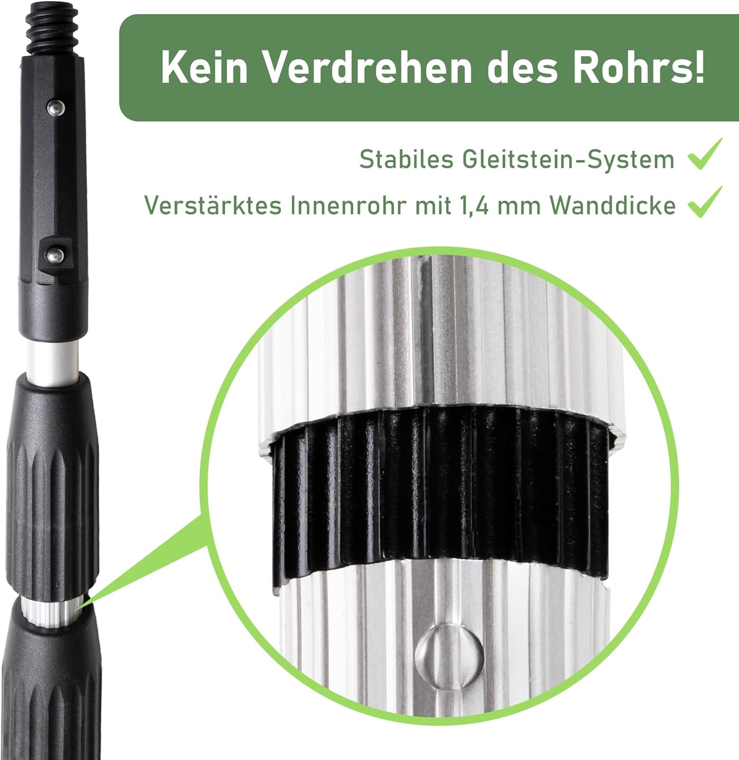 Profi Teleskopstange 16 Meter | 5 Stangen wählbar 8/10 / 12/14 / 16 Meter | Profi Edition mit Gleitstein + Grip Protector | Reinigen von Glas Fenster Terassendach Solar (16 M)