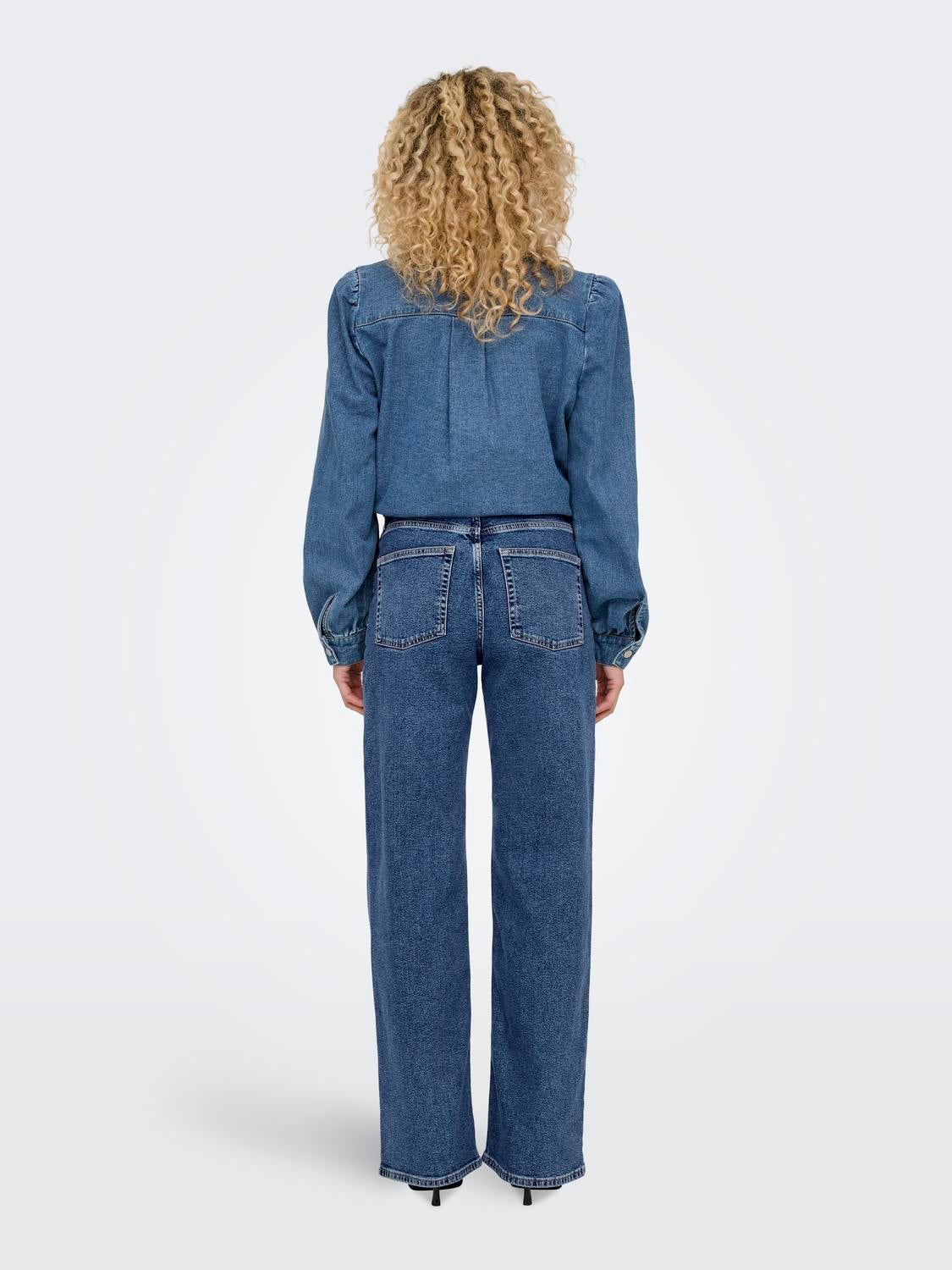 ONLJUICY Hohe Taille Weiter Beinschnitt Jeans Dark Medium Blue Denim