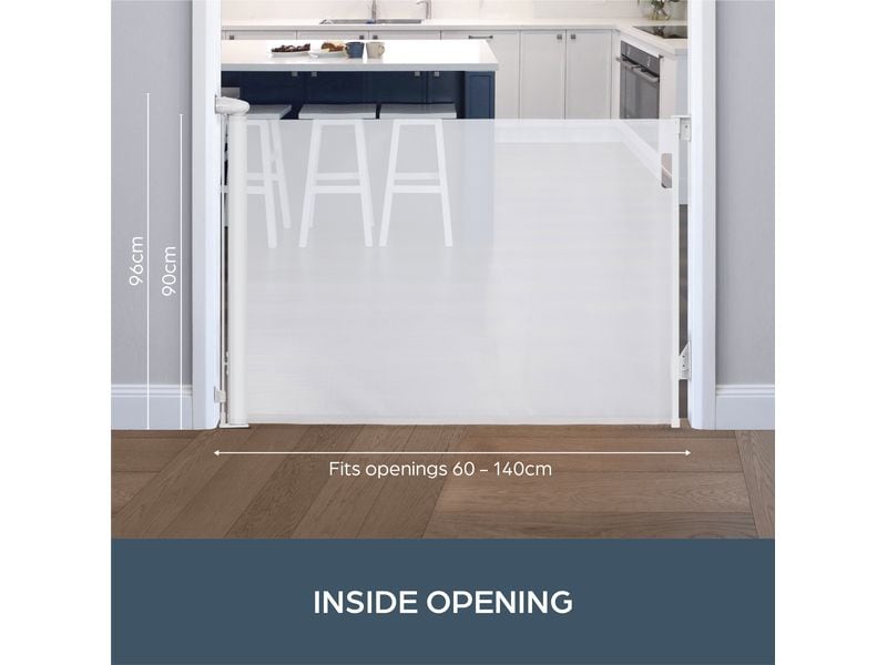 DREAMBABY Türschutzgitter Glide n Hide 60 cm - 140 cm Weiss Einziehbares Türschutzgitter zum Anschrauben