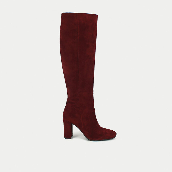 Bottes à talon large  en velours rouge