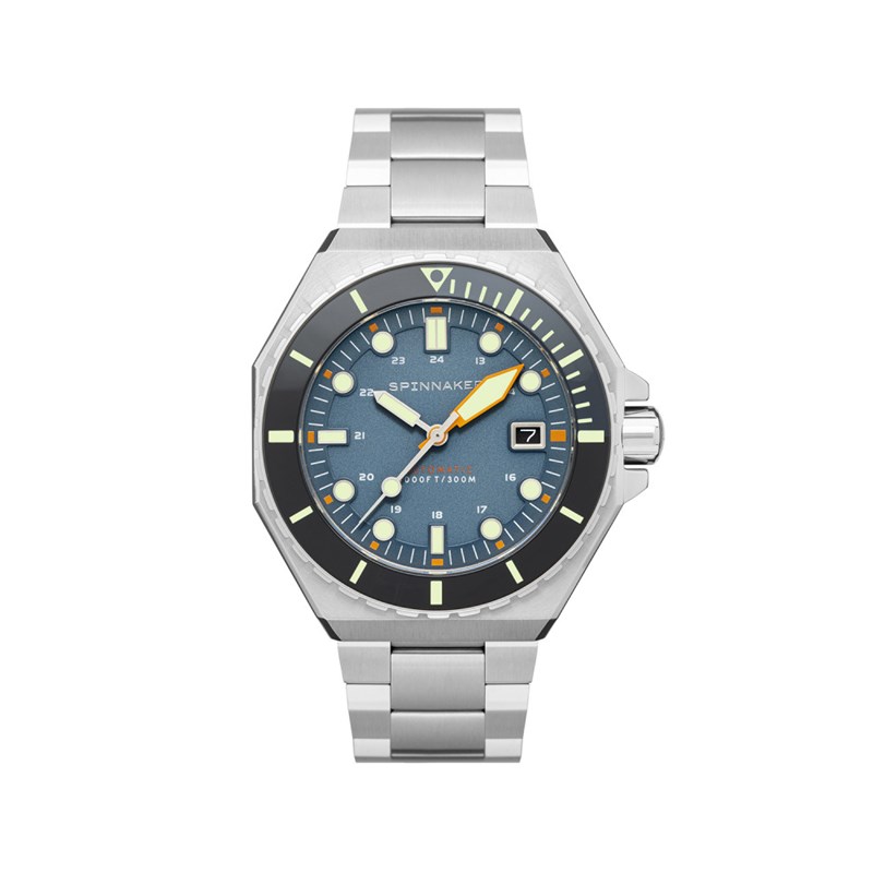Montre homme automatique japonais Spinnaker - Bracelet acier inoxydable - 3 aiguilles avec date, lunette tournante