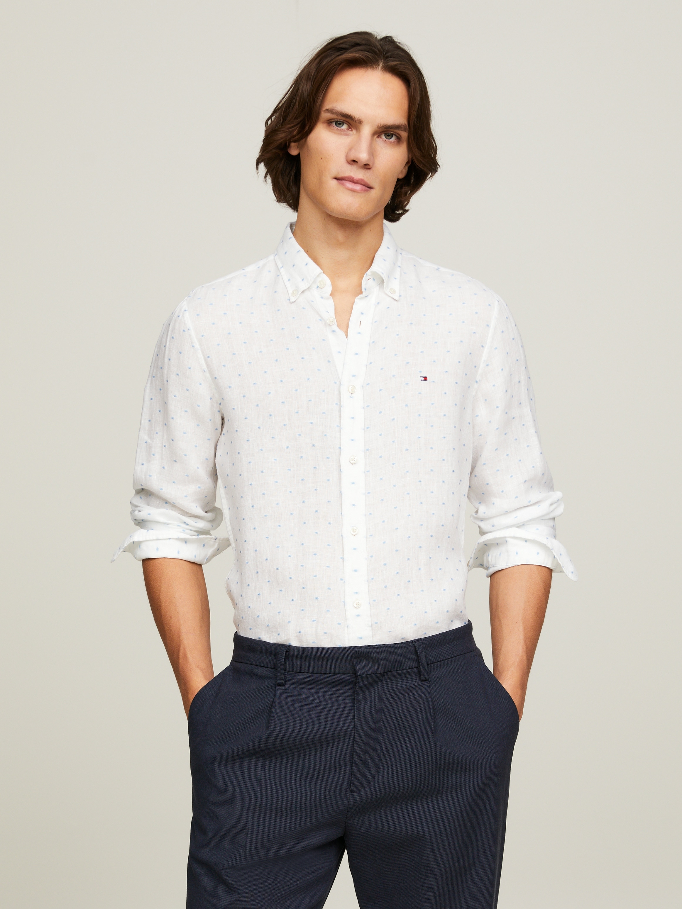 Tommy Hilfiger Langarmhemd »LINEN FIL COUPE Slim Fit SHIRT«, modisch gepunktet