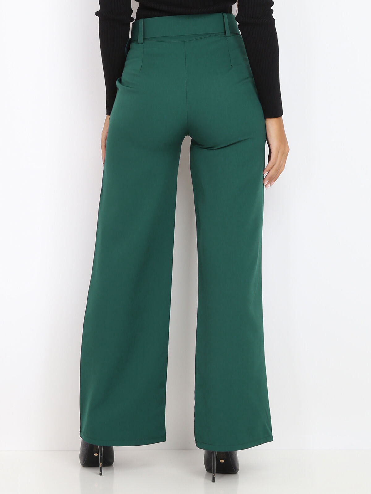 Pantalon large ceinturé- Vert foncé