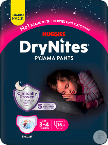 Huggies Drynites Culottes De Nuit Filles 3-4 Ans 12-21kg 16 Pièces