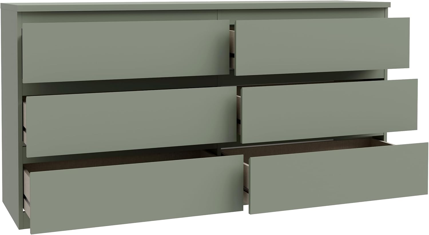 Forte EDMORE Kommode 150 160, Moderne Kommode mit 6 Schubladen, Holzwerkstoff, Salbei, 153,9 cm breit x 79,8 cm hoch x 42,2 cm tief