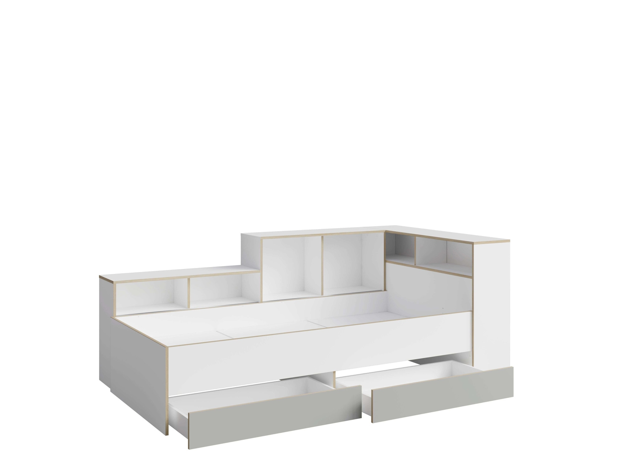 Home affaire Jugendbett »ELLETE Stauraumbett 90x200 cm, Masse B/T/H: 231,5/125,5/88,5 cm« Bett ohne Matratze mit 2 Schubladen, 2 Türen und 6 Fächer