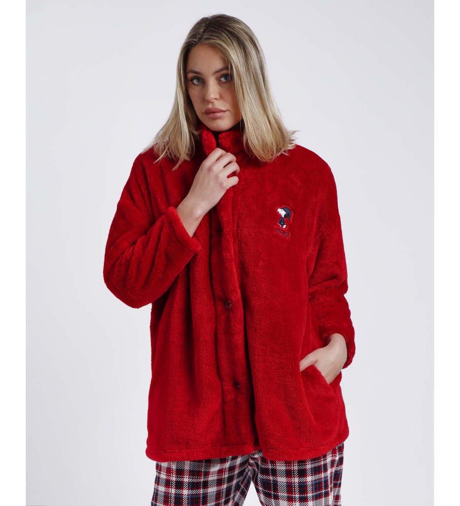 Roupão de banho Aznar Innova de manga comprida e quentinho, estampa fofa do Snoopy, vermelho.