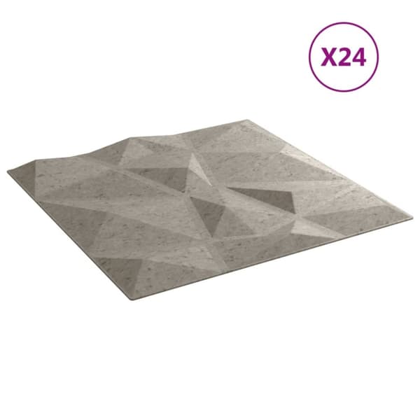 vidaXL Veggpaneler 24 stk betonggrå 50x50 cm XPS 6 m² diamant
