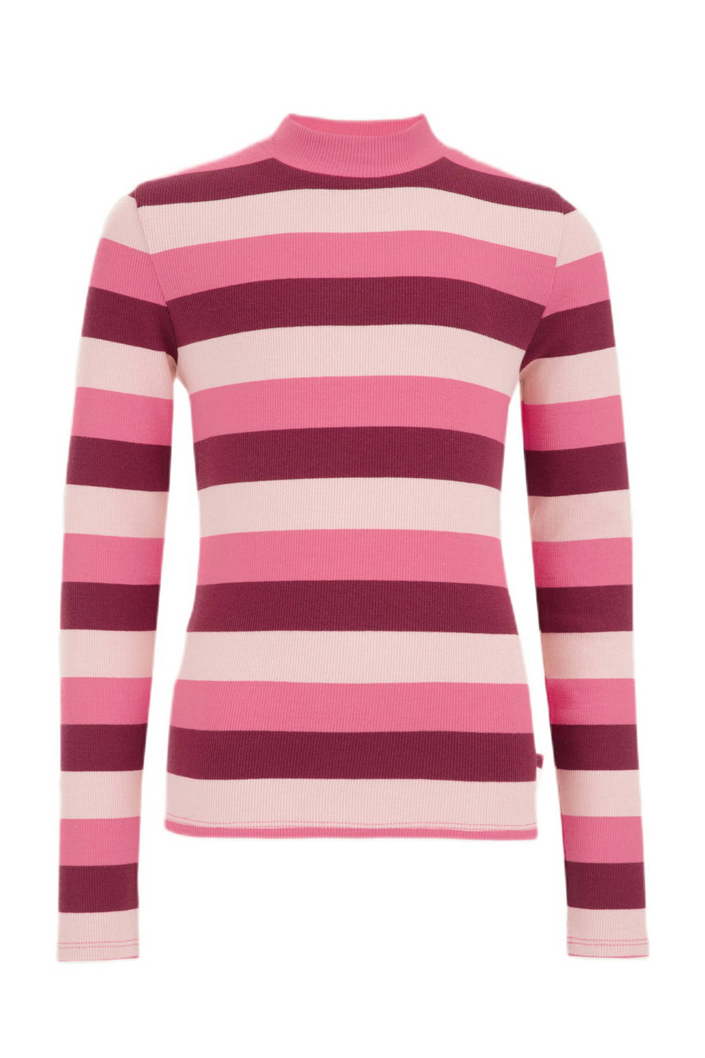 WE Fashion gestreepte longsleeve roze/donkerroze
