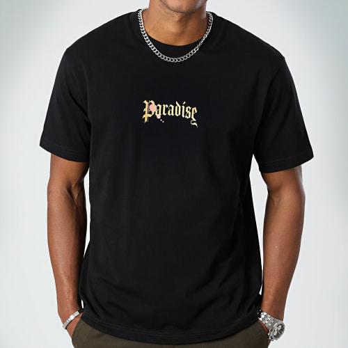 Tee Shirt Oversize Large Paradise Roses Clothing Noir