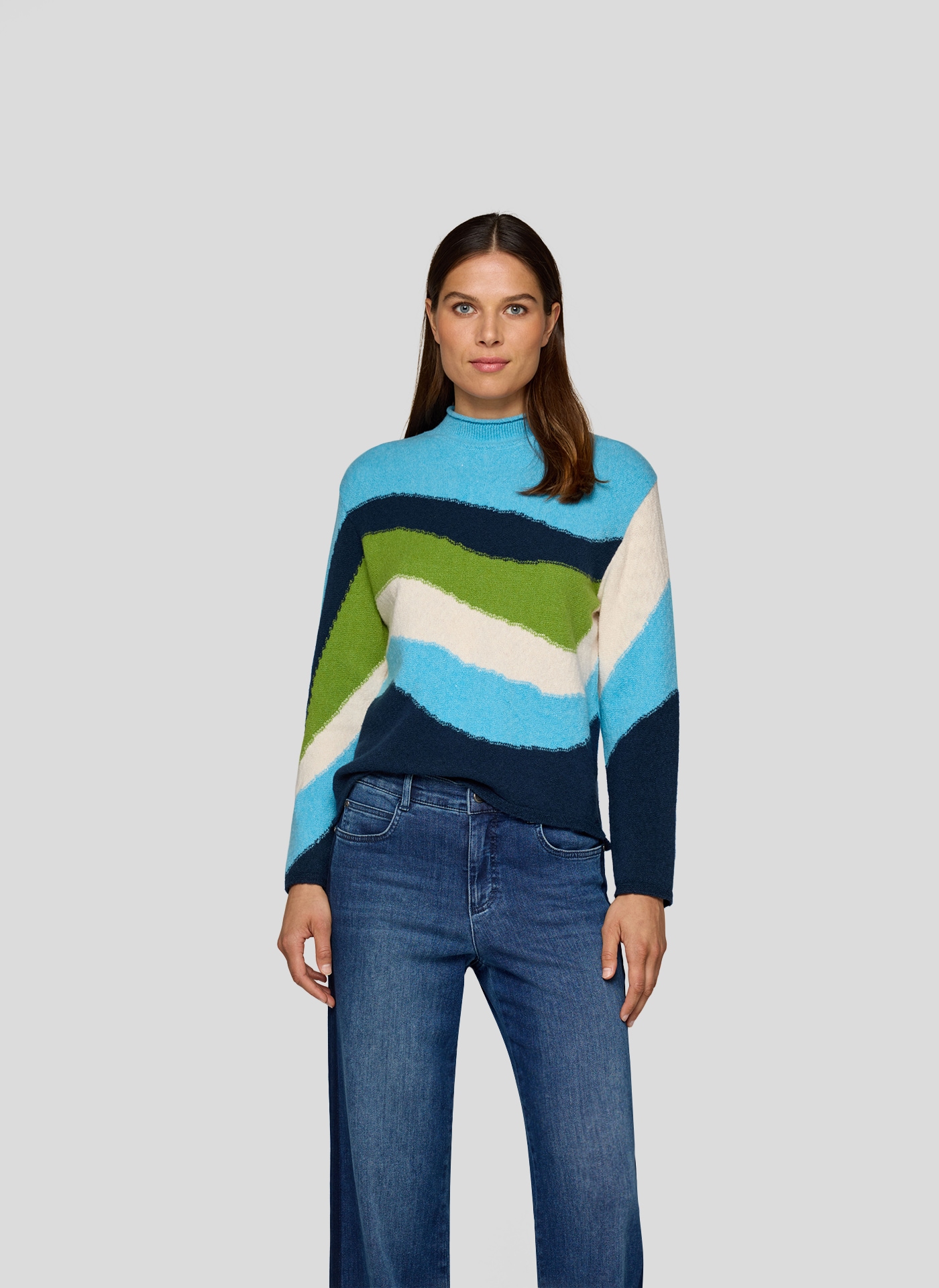 Rabe Strickpullover im Colorblocking-Look - gestreift