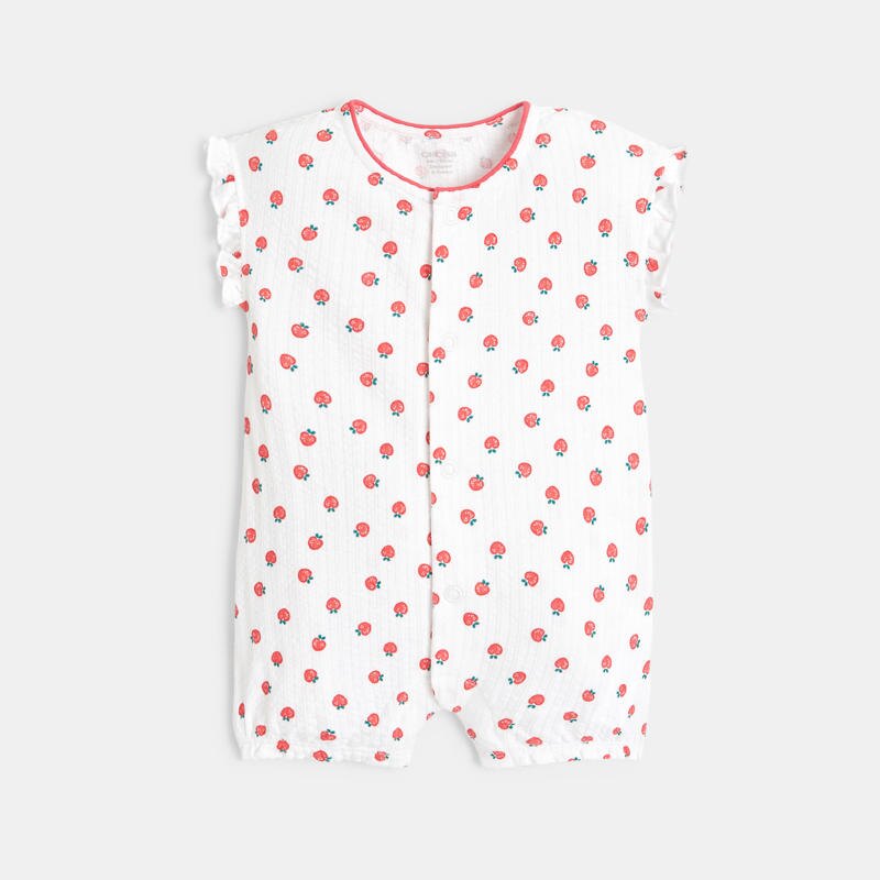 Combi courte maille fantaisie motif fraises rose bébé fille Rose