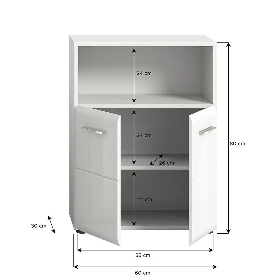 Hioshop Ice badkamerkast 2 deuren 1 vak wit hoogglans
