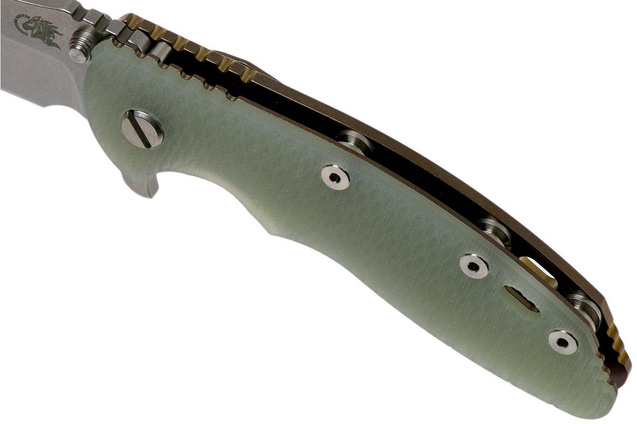Rick Hinderer XM-18 3.5 Bowie 20CV Stonewash Bronze, Transparant G10 zakmes