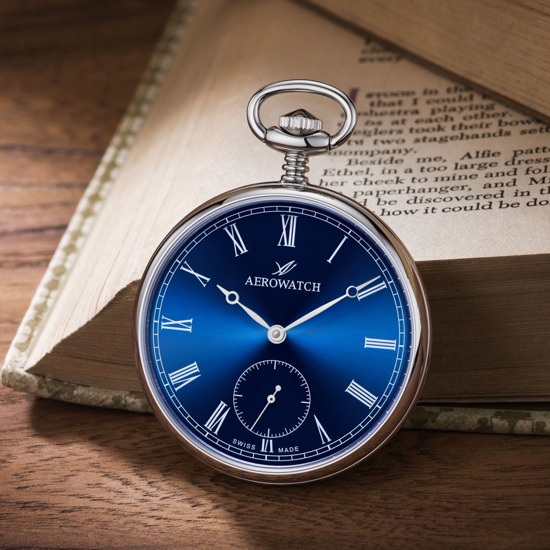 Aerowatch Taschenuhr Lépine Mechanical Silbrig / Blau Ø 48.5mm