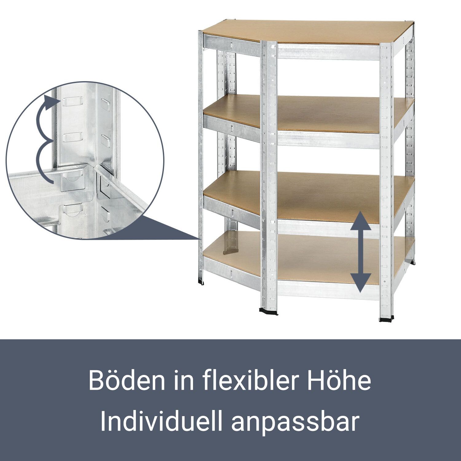 Juskys Lageregal Corner Basic 180 x 70 x 40-70 cm | 875 kg | 5 Böden | Schwerlastregal Metall
