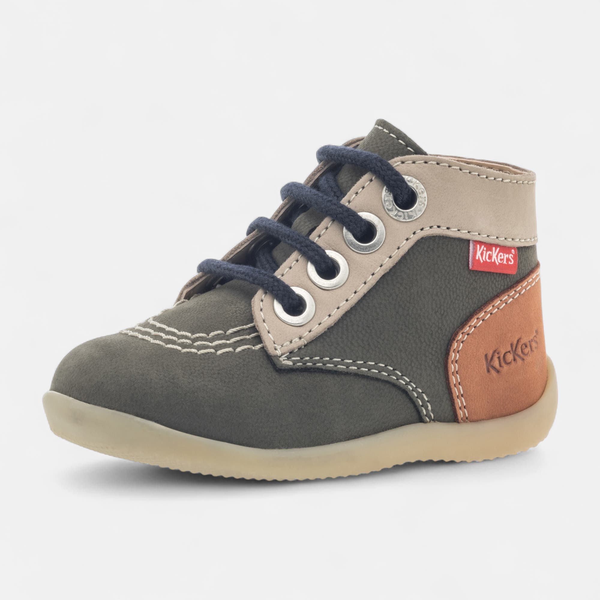Baskets hautes Bébé garçon en cuir kaki