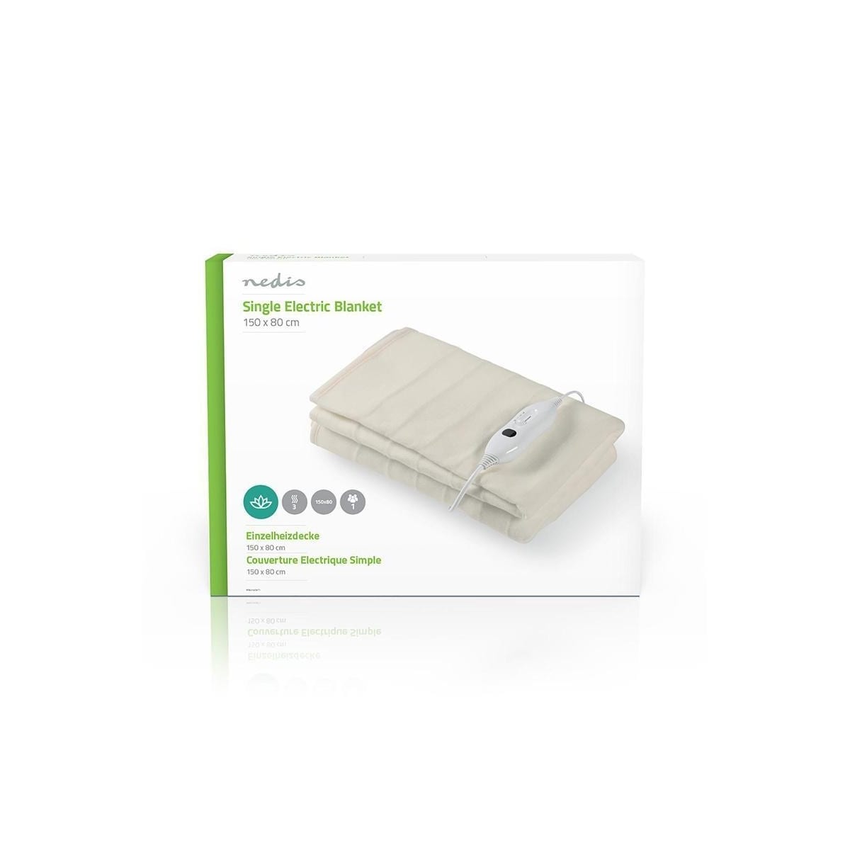 Nedis Elektrisk Teppe | Underblanket | 1 Person | 150 x 80 cm | 3 Varmeinnstillinger | Vaskbar | Overopphetings vern | Polyester