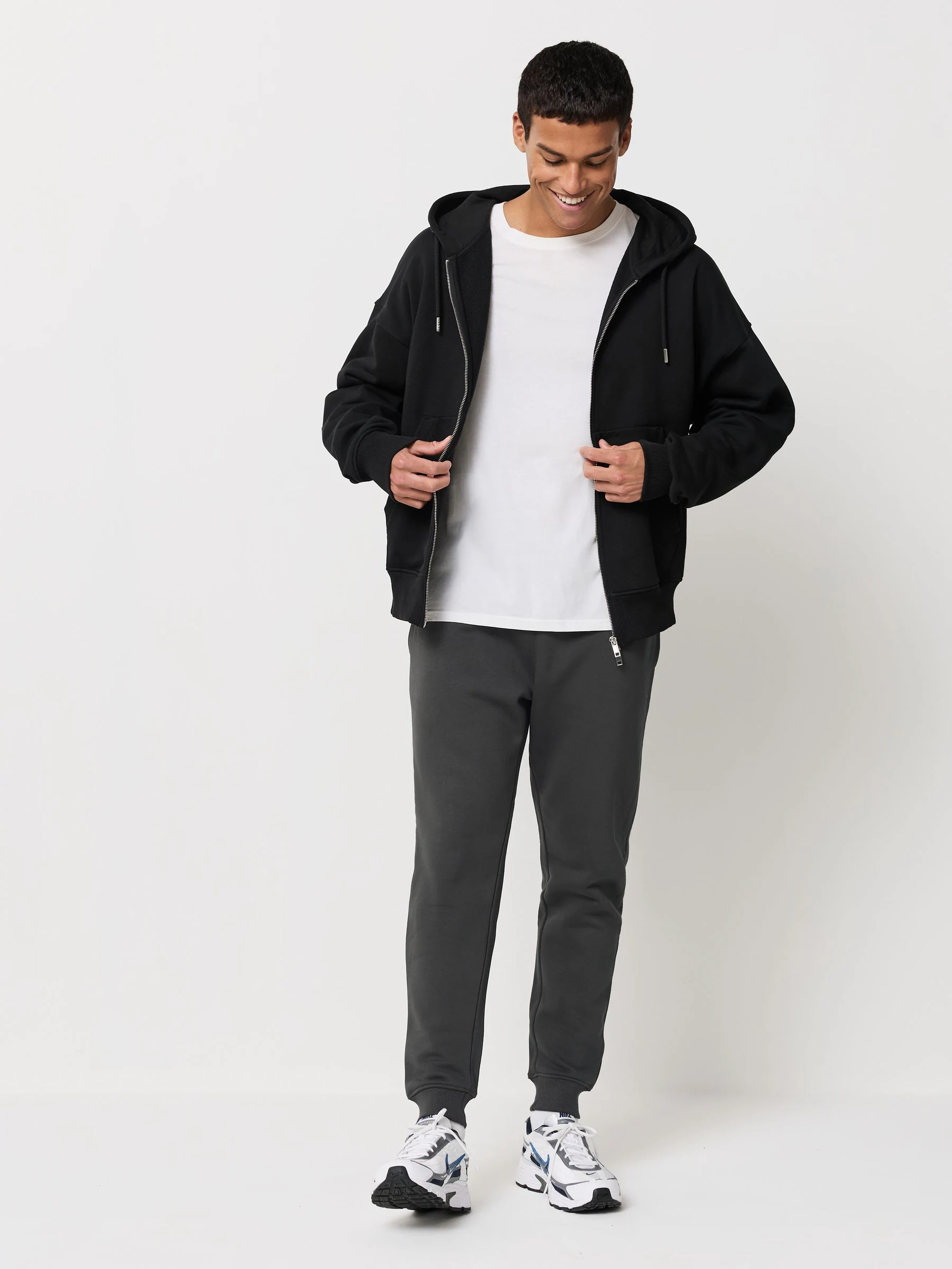 Leisteengrijs/marineblauw - Verpakking van 2 slim-fit jersey joggingbroeken met hoog katoengehalte