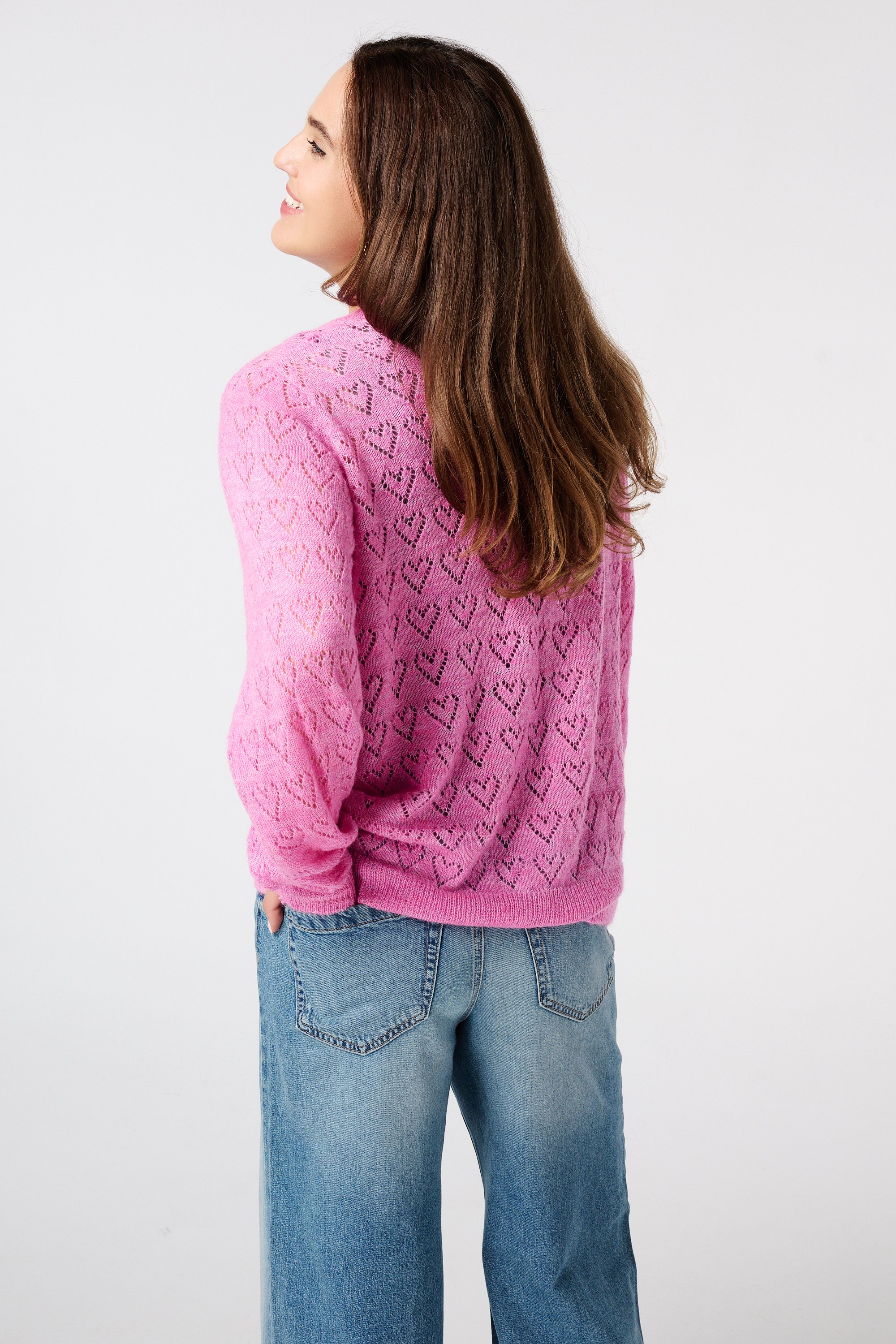 Ajour trui met hartjes patroon Pink