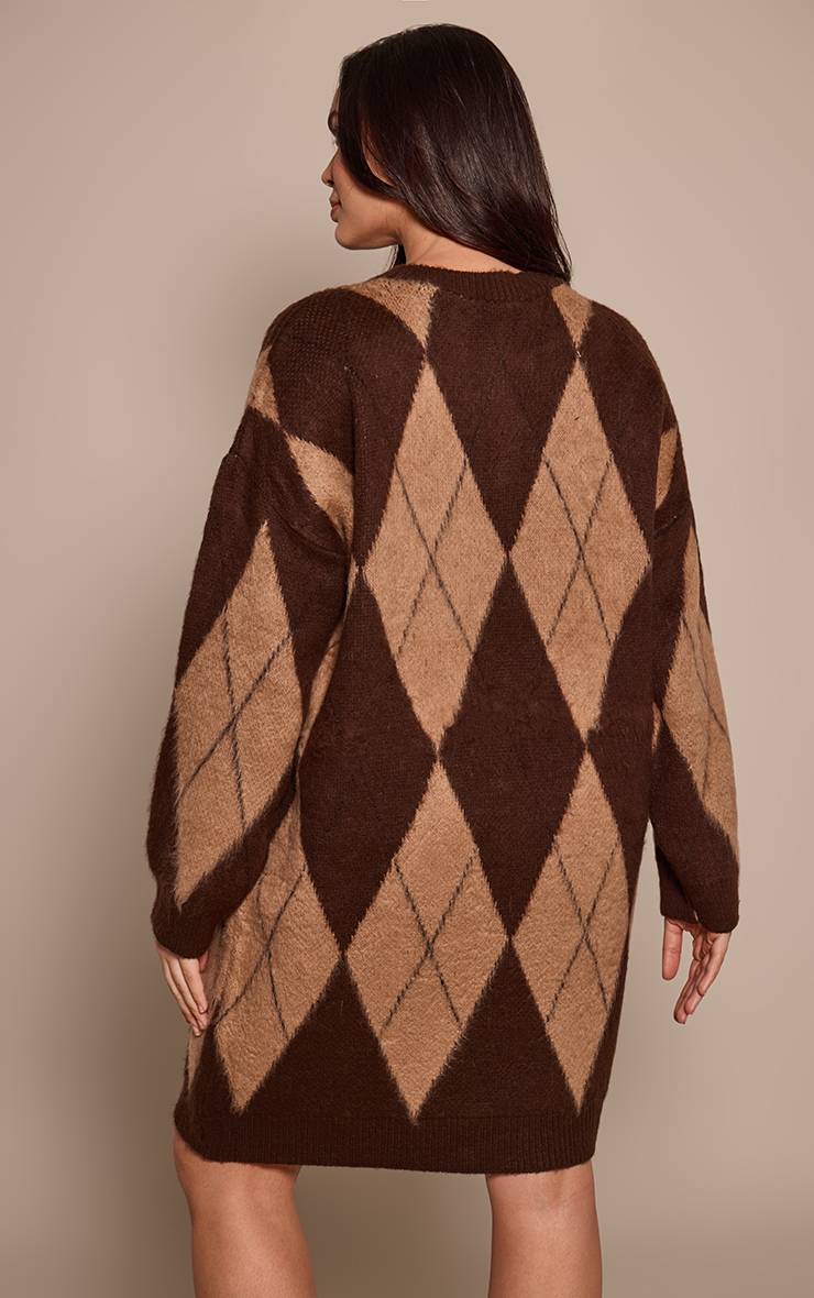 Chocolat Robe Synthétiquell Mini En Maille Brossée À Motif Argyle Grande Taille
