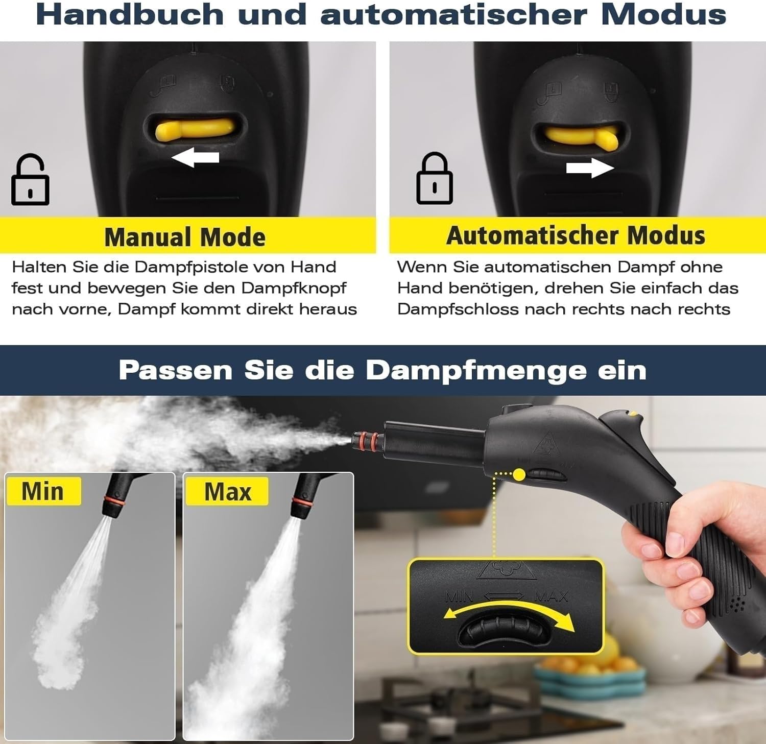 Dampfreiniger, komplett mit 21 Zubehörteilen, 248 °F Hochtemperatur, 1,1 l Wassertank, geeignet für die Reinigung von Backöfen, Teppichen, Sofas, Polstern, Spielzeug und glatten Böden.