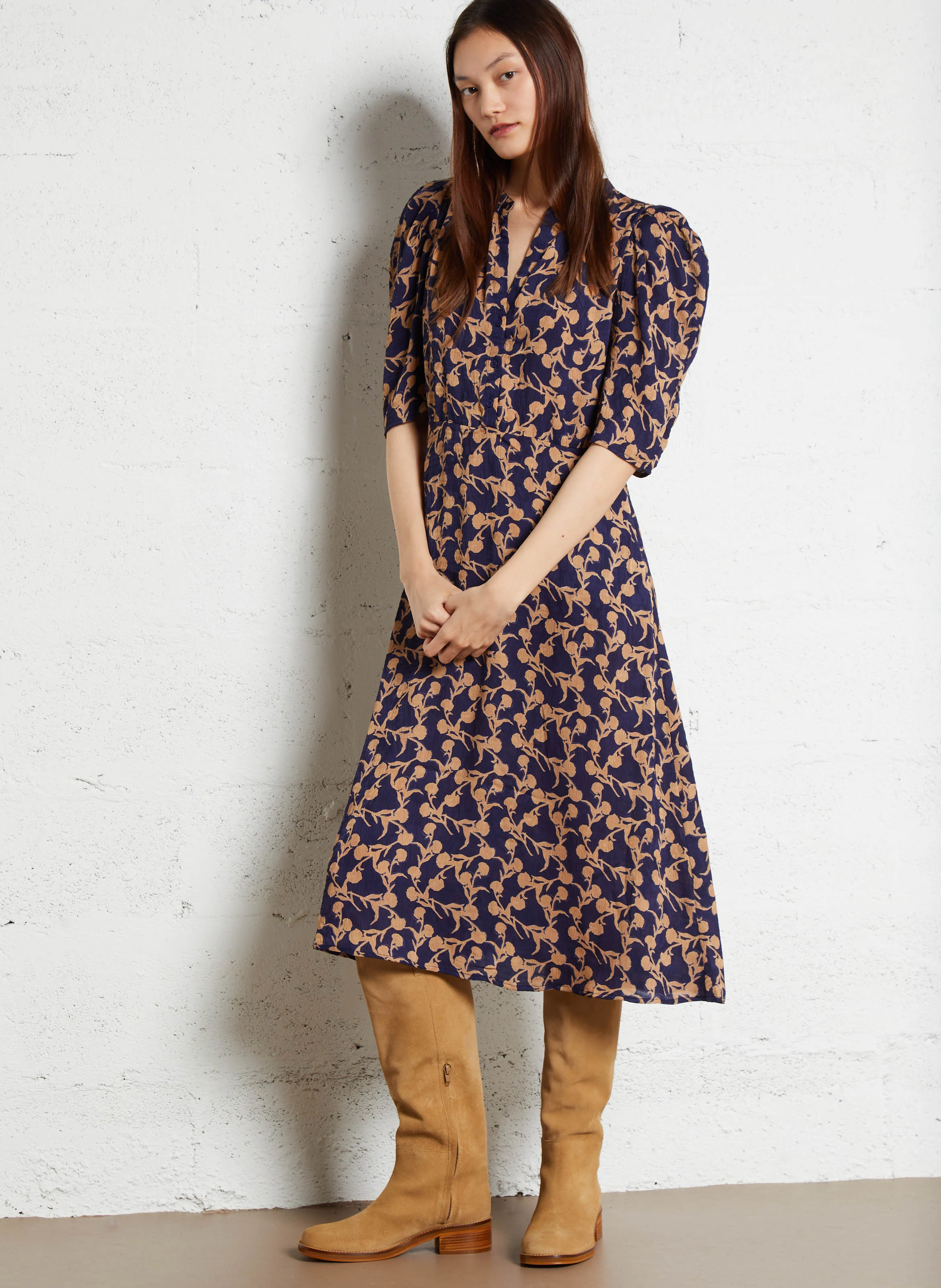 Robe longue imprimée| Bleu