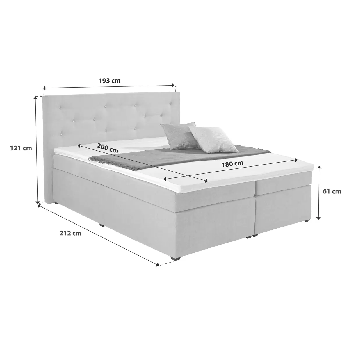 Boxspringbett Luminosa 180 x 200 Grau