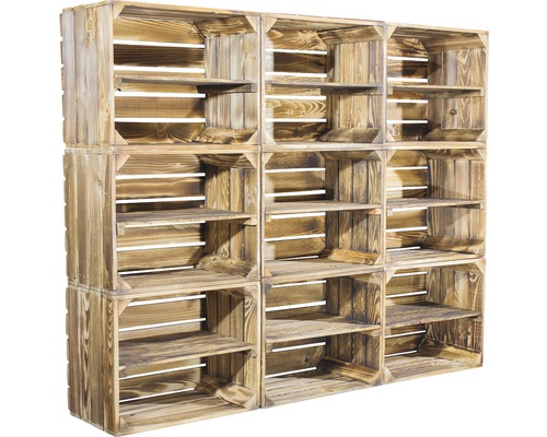 Vintage gevlamde fruitkist met middenplank 50x40x30 cm 3-delige set
