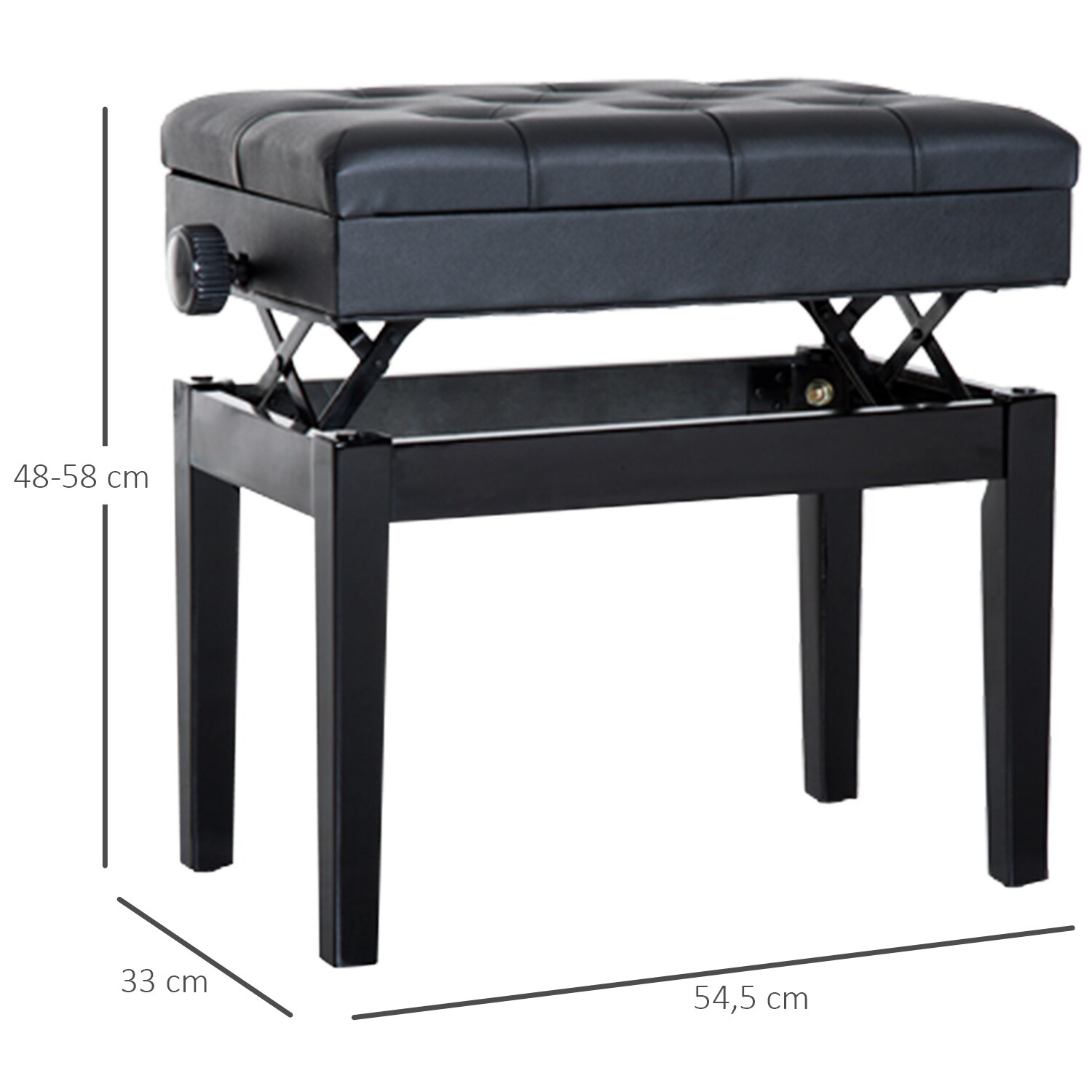 HOMCOM Klavierhocker höhenverstellbar schwarz 64 x 34 x (45 - 55) cm (LxBxH)