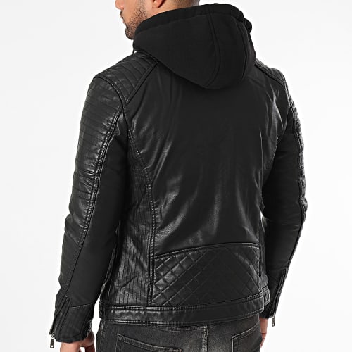 Veste Biker Capuche Noir