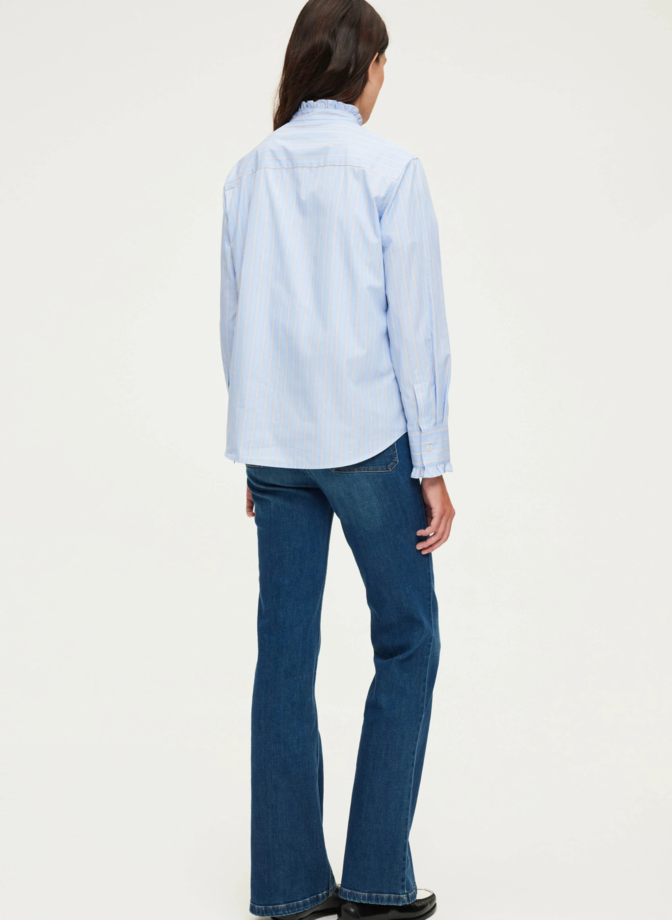 BAIDY - Chemise rayée à volants en coton | Bleu