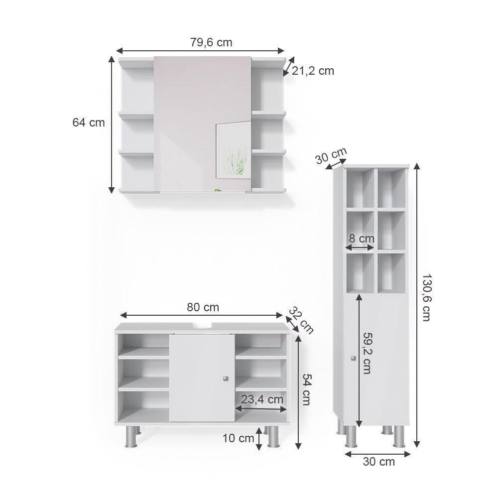 Vicco Badmöbel Set Fynn Spiegelschrank Waschbeckenunterschrank Hochschrank Bad