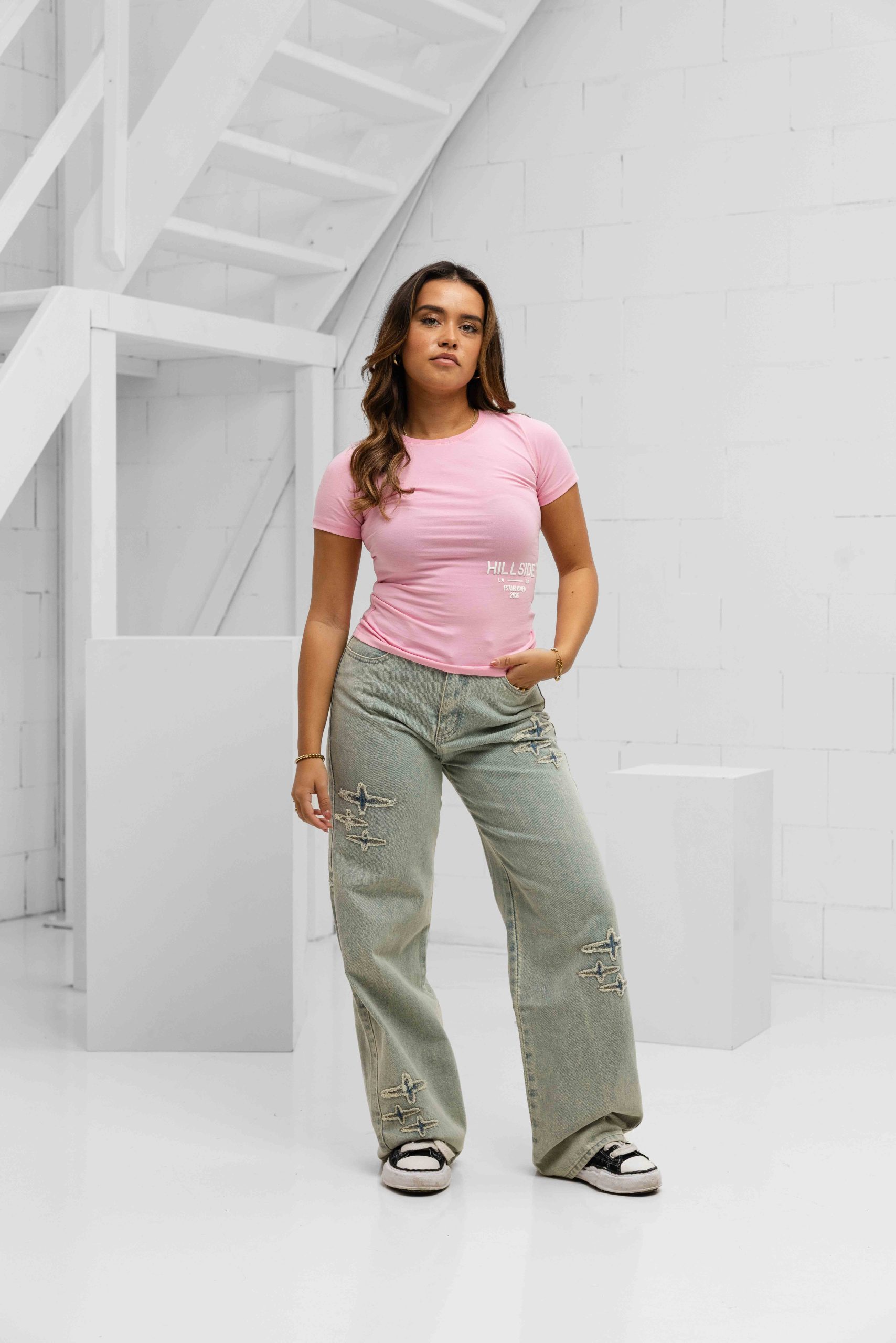 Hillside Stripe T-Shirt Dames Roze