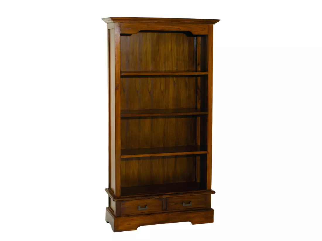 EDEN - Bibliothèque marron 3 étagères 2 tiroirs bois Mindi