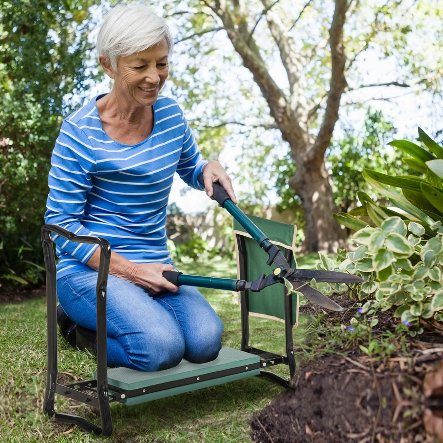 Outsunny Gartenhocker mit Werkzeugtasche grün