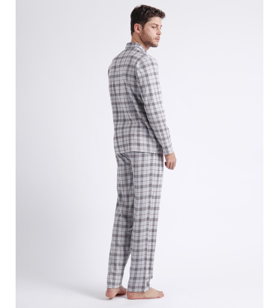 Pijama Admas de manga comprida aberto, estilo granada, cinza