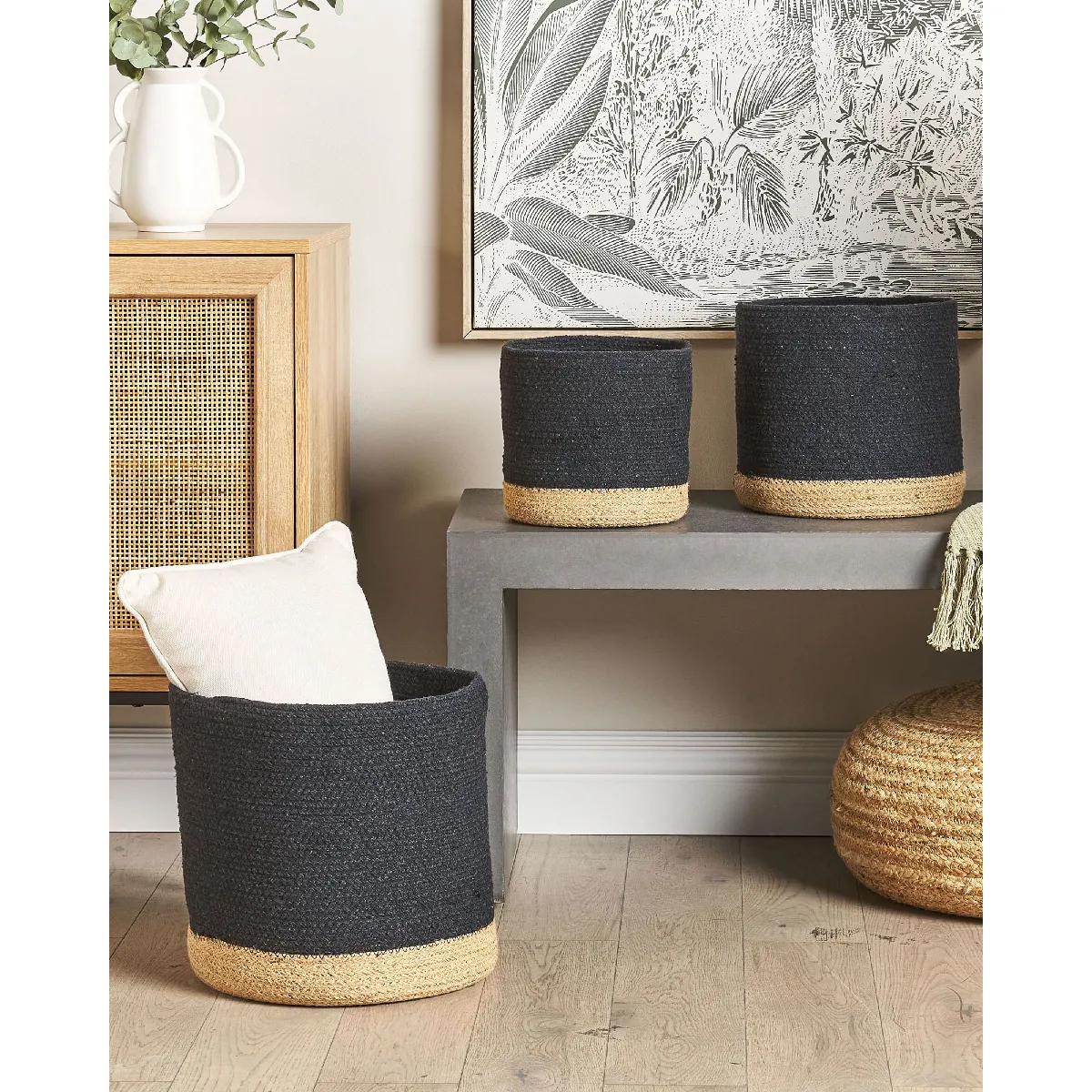 Beliani Lot de 3 paniers BASIMA - Noir et Beige