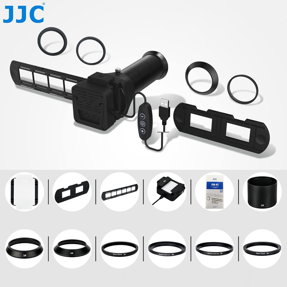 (15-tlg. Set) Negative und Dias Scanner Film-Digitalisierungsadapter   LED Licht Set für Kamera-Objektive (FDA-S1) - Schwarz