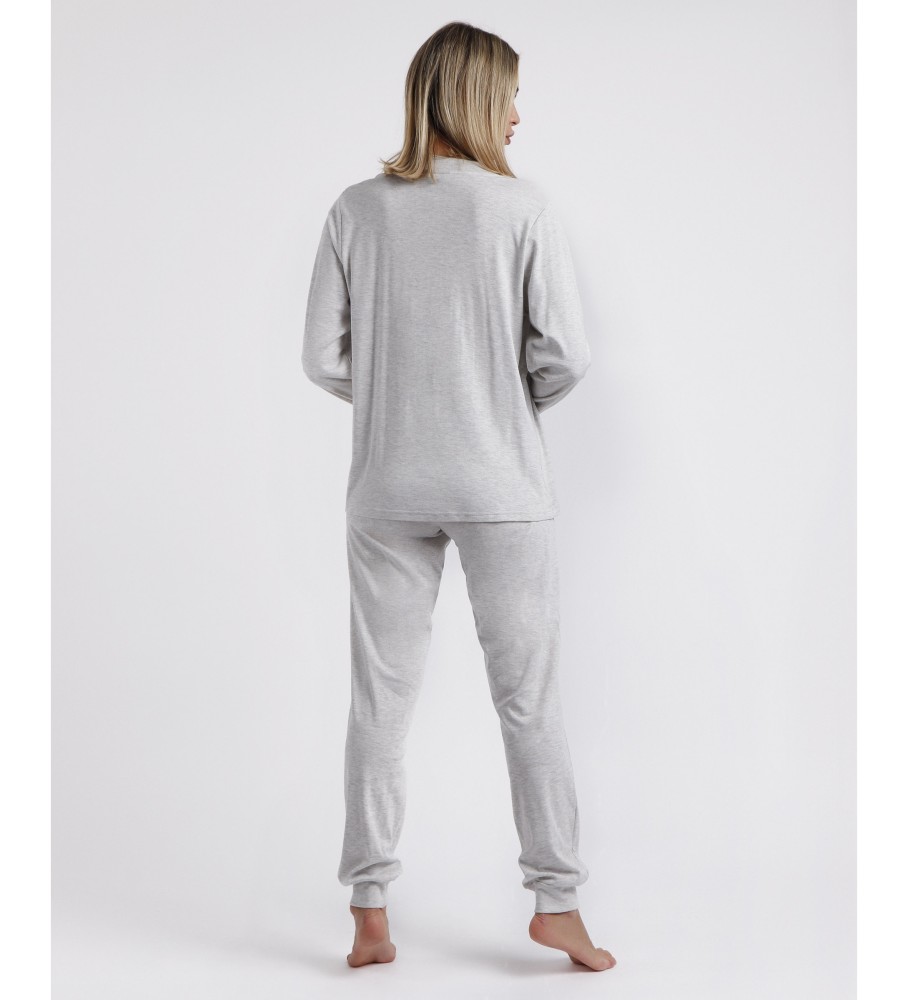 Pijama Admas de manga comprida aberto, clássico de inverno, cinza.
